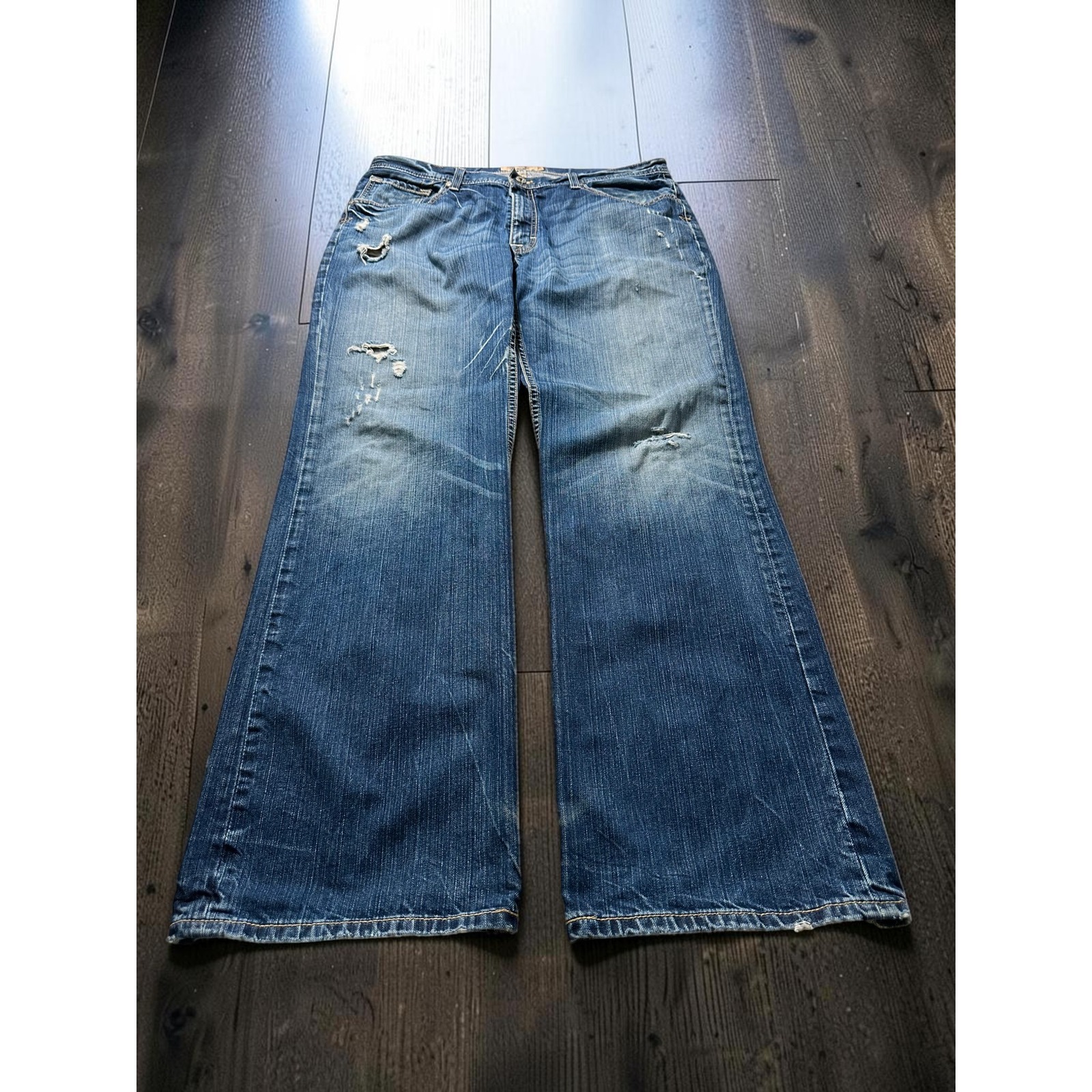 Bke Derek Mens Relaxed Fit Distressed Wide Leg Jeans Blue 36x34 Y2k